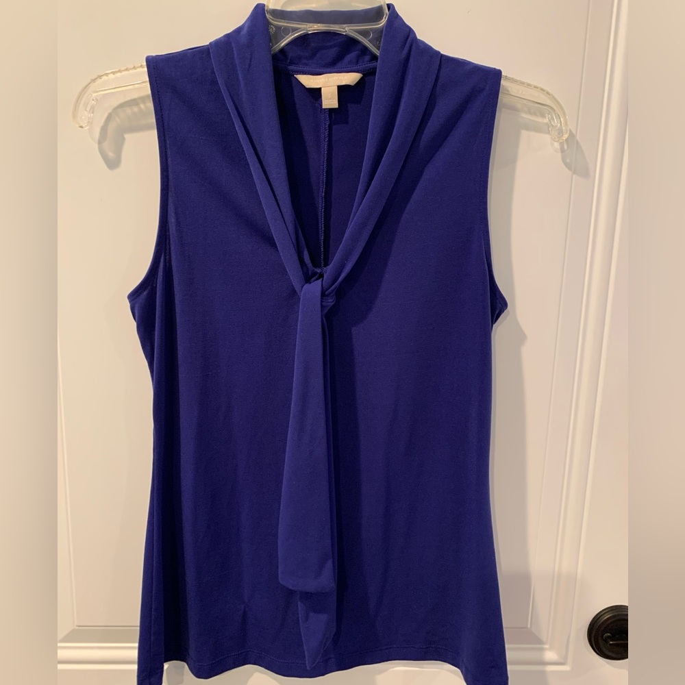 Banana Republic Sleeveless Cobalt Tie Neck Blouse